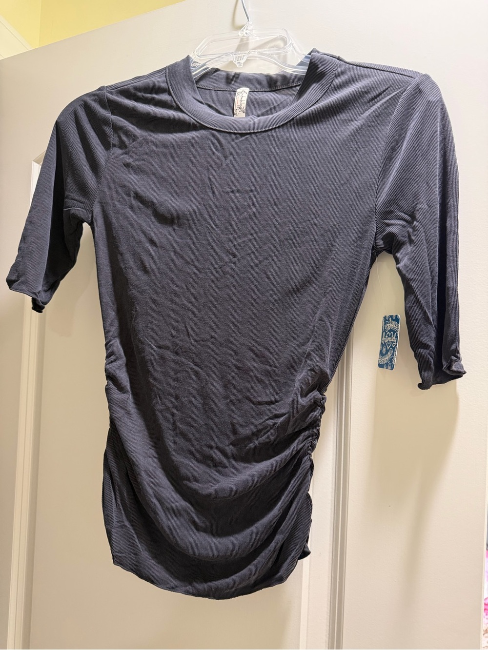 Free People Navy Short-Sleeve Ruched Side Tee